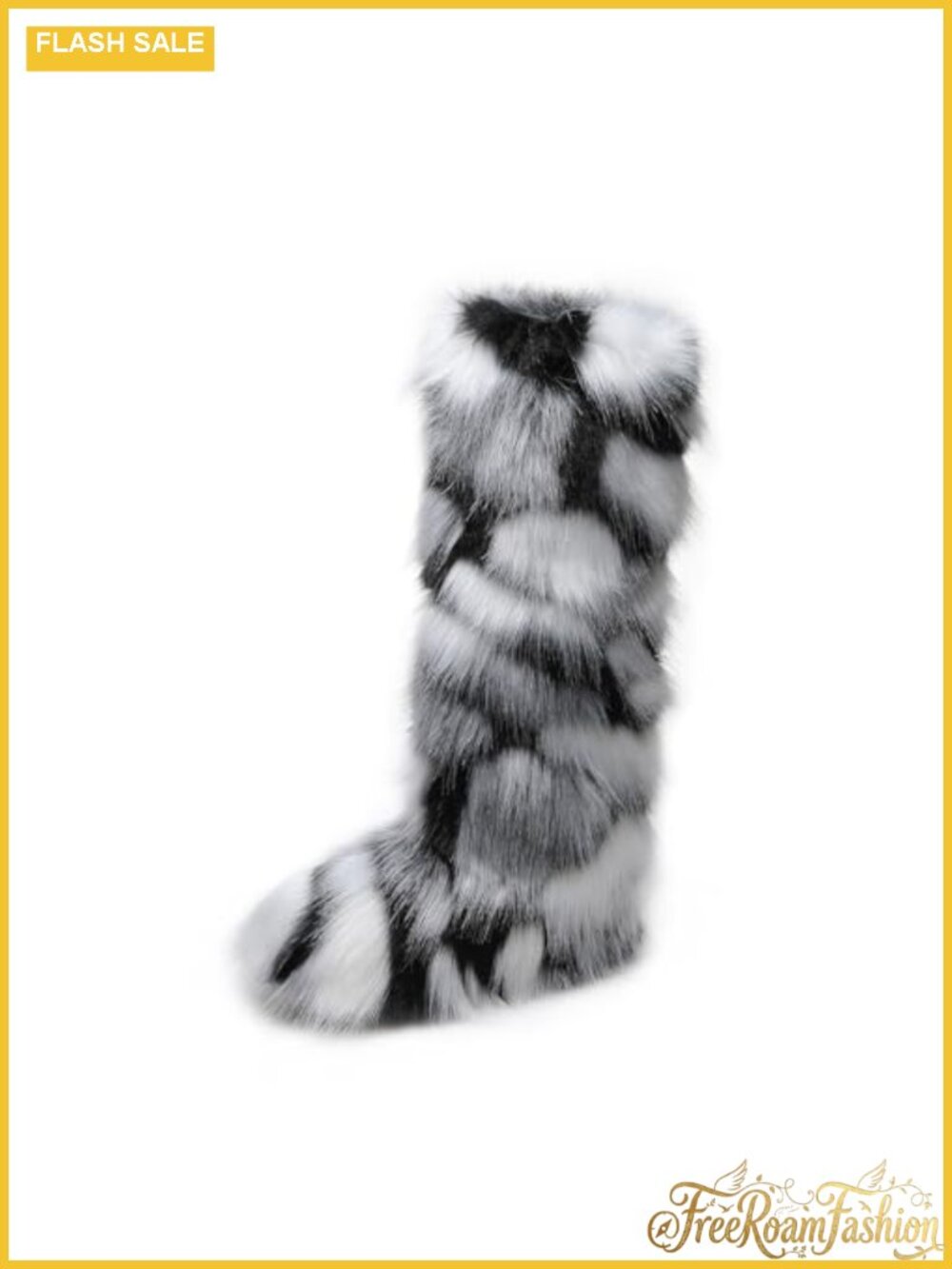 Faux Fur Knee High Winter Snow Boots Round Toe Plush Warm